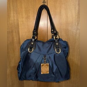 JPK Paris 75 Blue Nylon & Leather Satchel Shoulder Bag Multi Pocket
